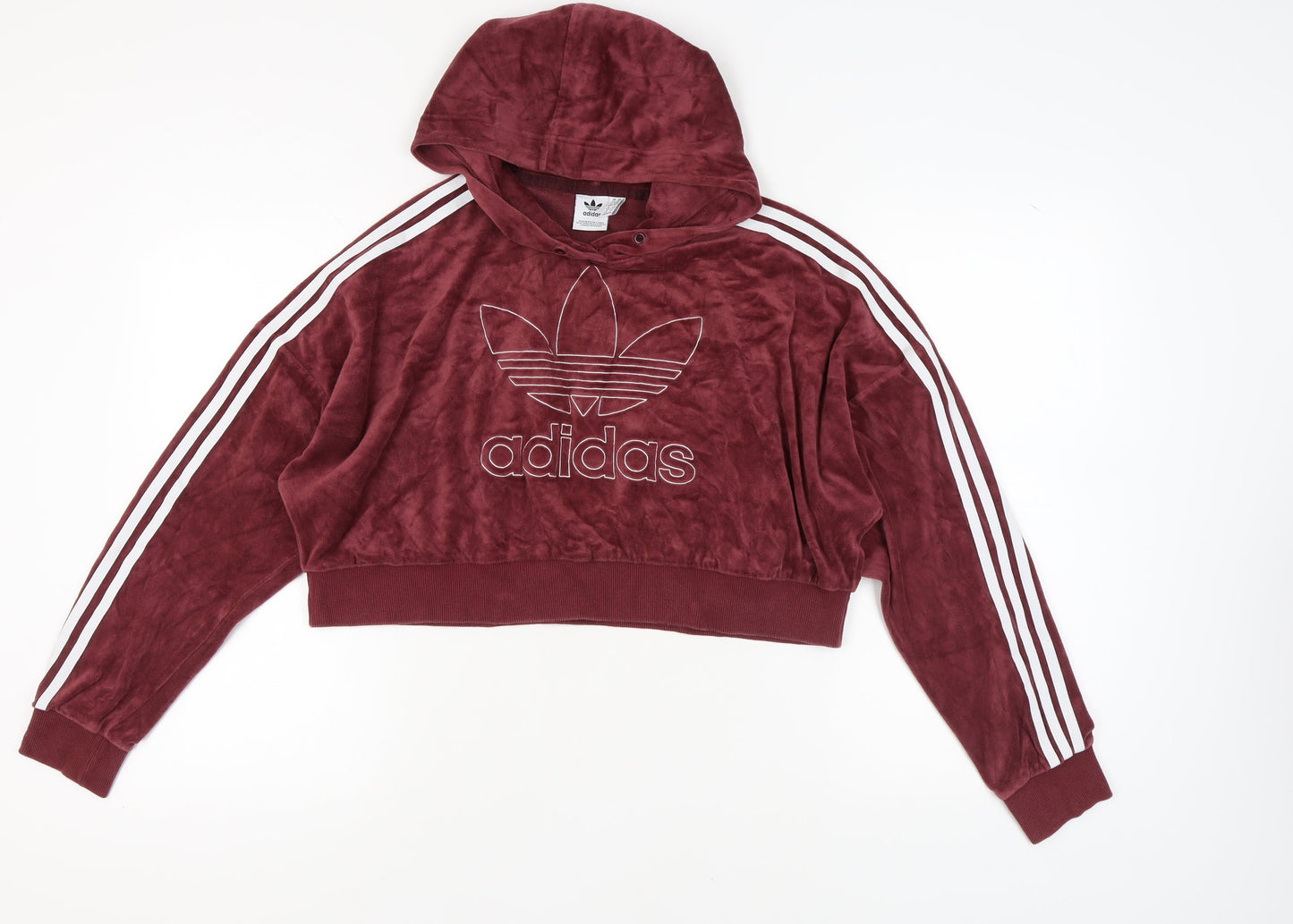 Adidas Women's Red Velour Hoodie Size 14 Logo Accents