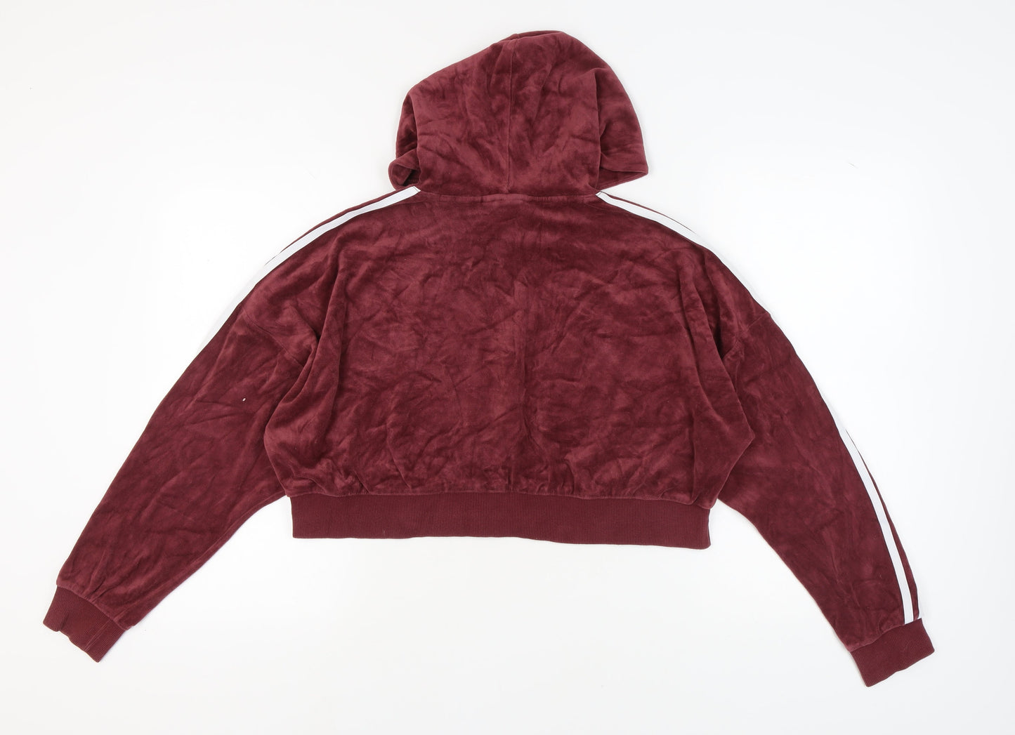 Adidas Women's Red Velour Hoodie Size 14 Logo Accents