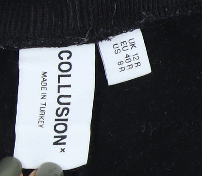 Womens UK Size 12 COLLUSION Regular Fit Jogger Black Trousers