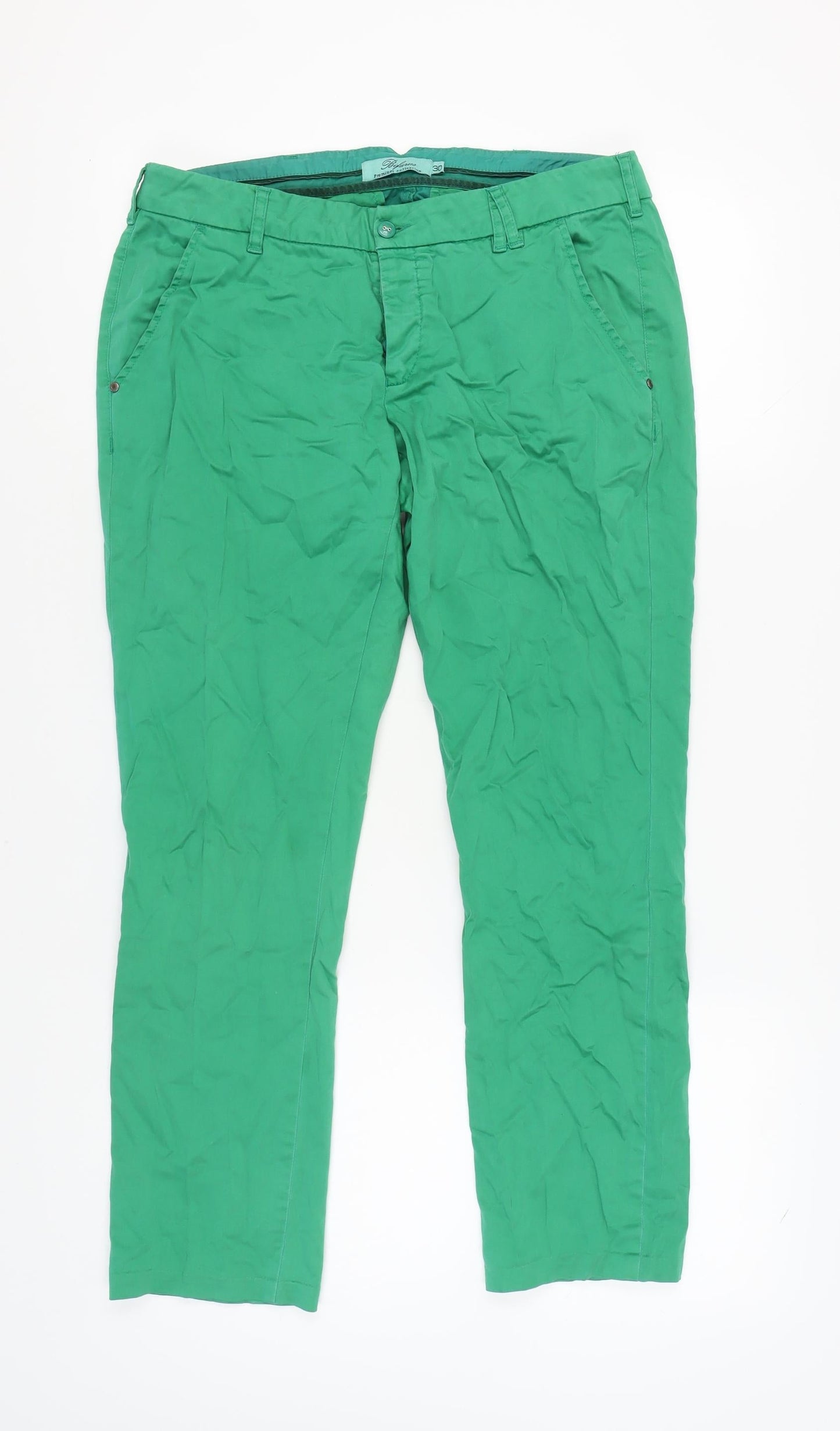 Bifurus Women's Green Trousers, Size 30, Button Pocket