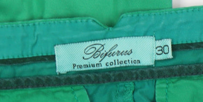 Bifurus Women's Green Trousers, Size 30, Button Pocket