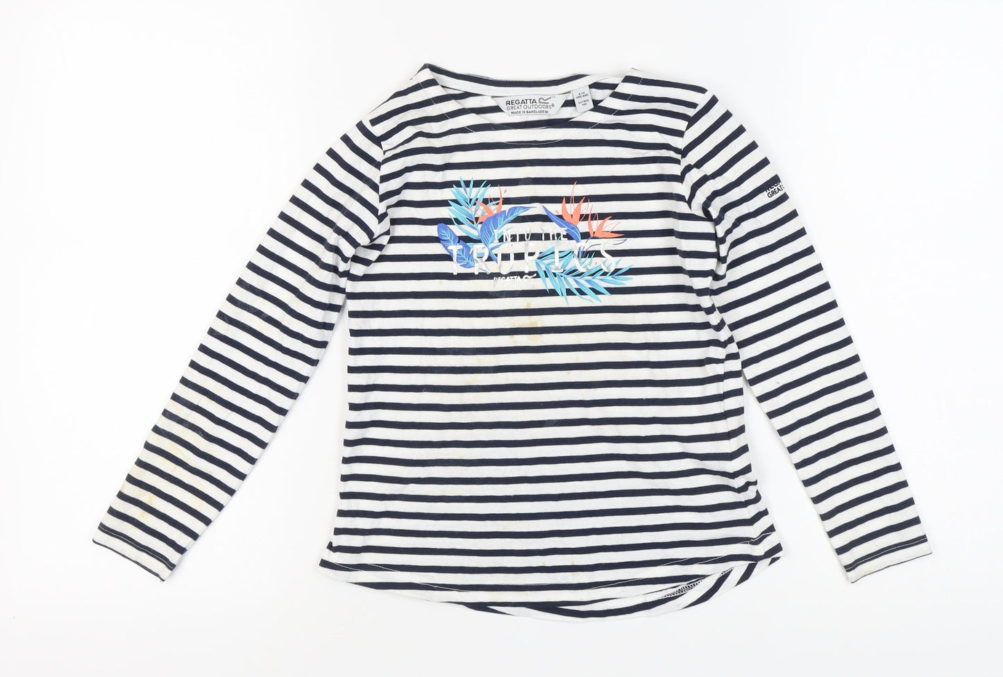 Regatta Girls Blue Striped Long Sleeve Tropical T-Shirt, Size 9-10