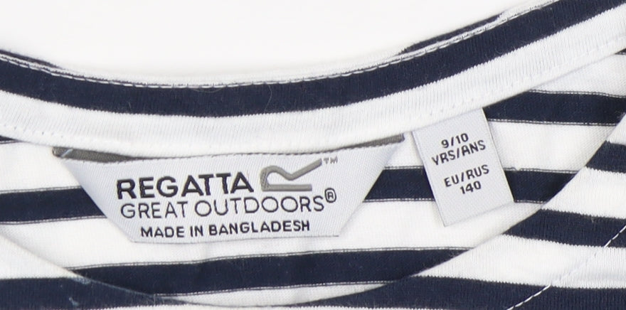Regatta Girls Blue Striped Long Sleeve Tropical T-Shirt, Size 9-10