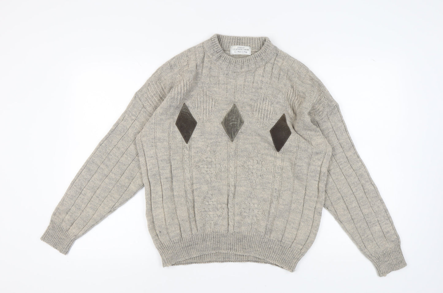 St. Michael Men's Beige Diamond Pullover Jumper, M