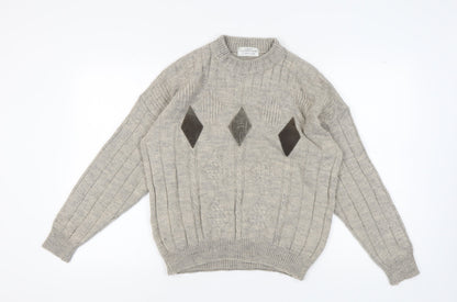 St. Michael Men's Beige Diamond Pullover Jumper, M