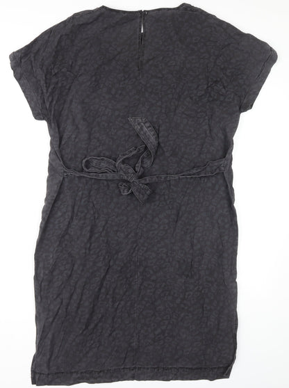 Next Women's Black Animal Print Belted Dress Size 14
