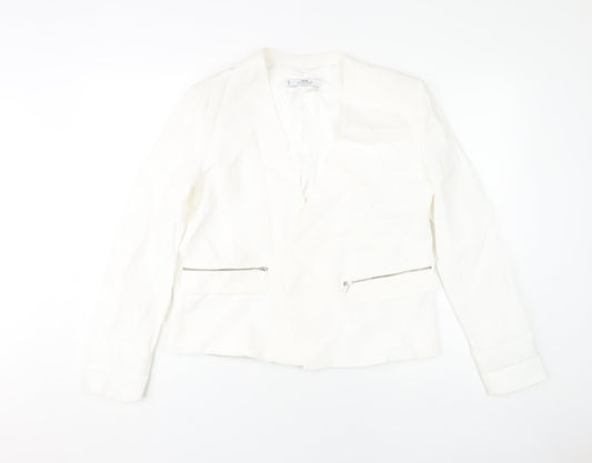 MNG Women's White Blazer with Zipped Pockets Size 12