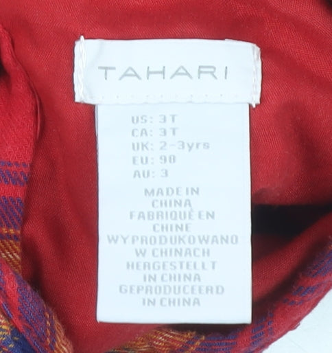 Tahari Girls Red Plaid A-Line Dress, 2-3 Years