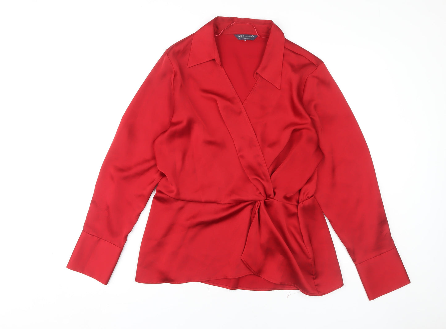 Womens UK Size 14 Marks and Spencer Red Wrap Blouse