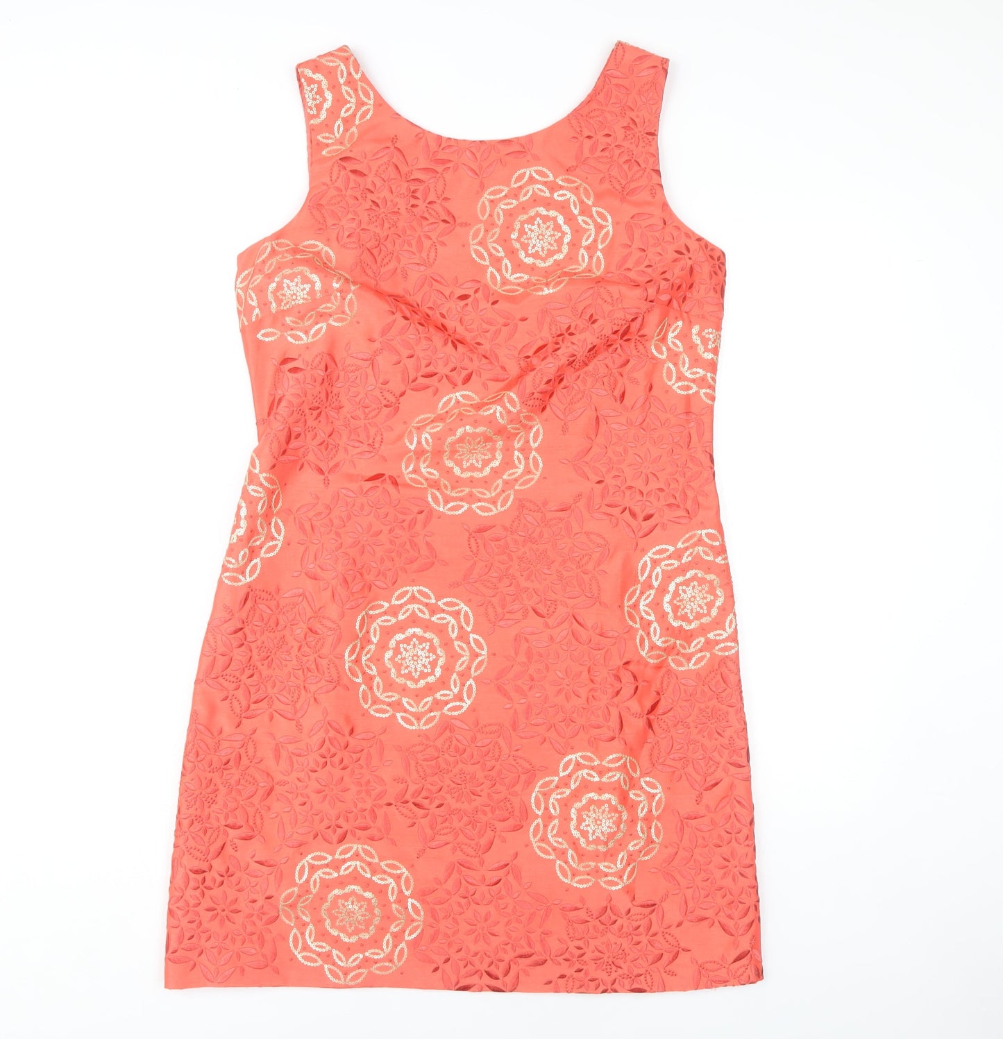 Monsoon Pink Floral Sequin Sleeveless Dress, Size 14