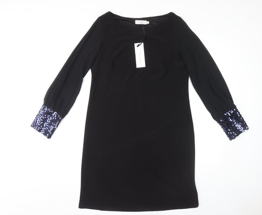 Paraphrase Black Shift Dress, Women Size 10, Sequin Cuffs