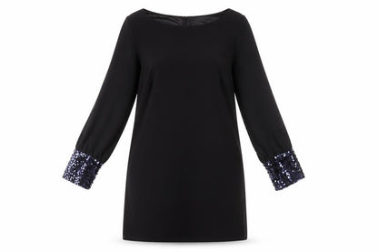 Paraphrase Black Shift Dress, Women Size 10, Sequin Cuffs