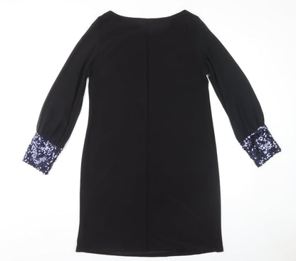 Paraphrase Black Shift Dress, Women Size 10, Sequin Cuffs