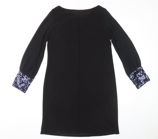 Paraphrase Black Shift Dress, Women Size 10, Sequin Cuffs