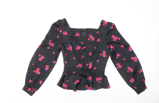New Look Floral Black Blouse Size 10 Women's Long Sleeve