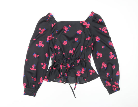 New Look Floral Black Blouse Size 10 Women's Long Sleeve