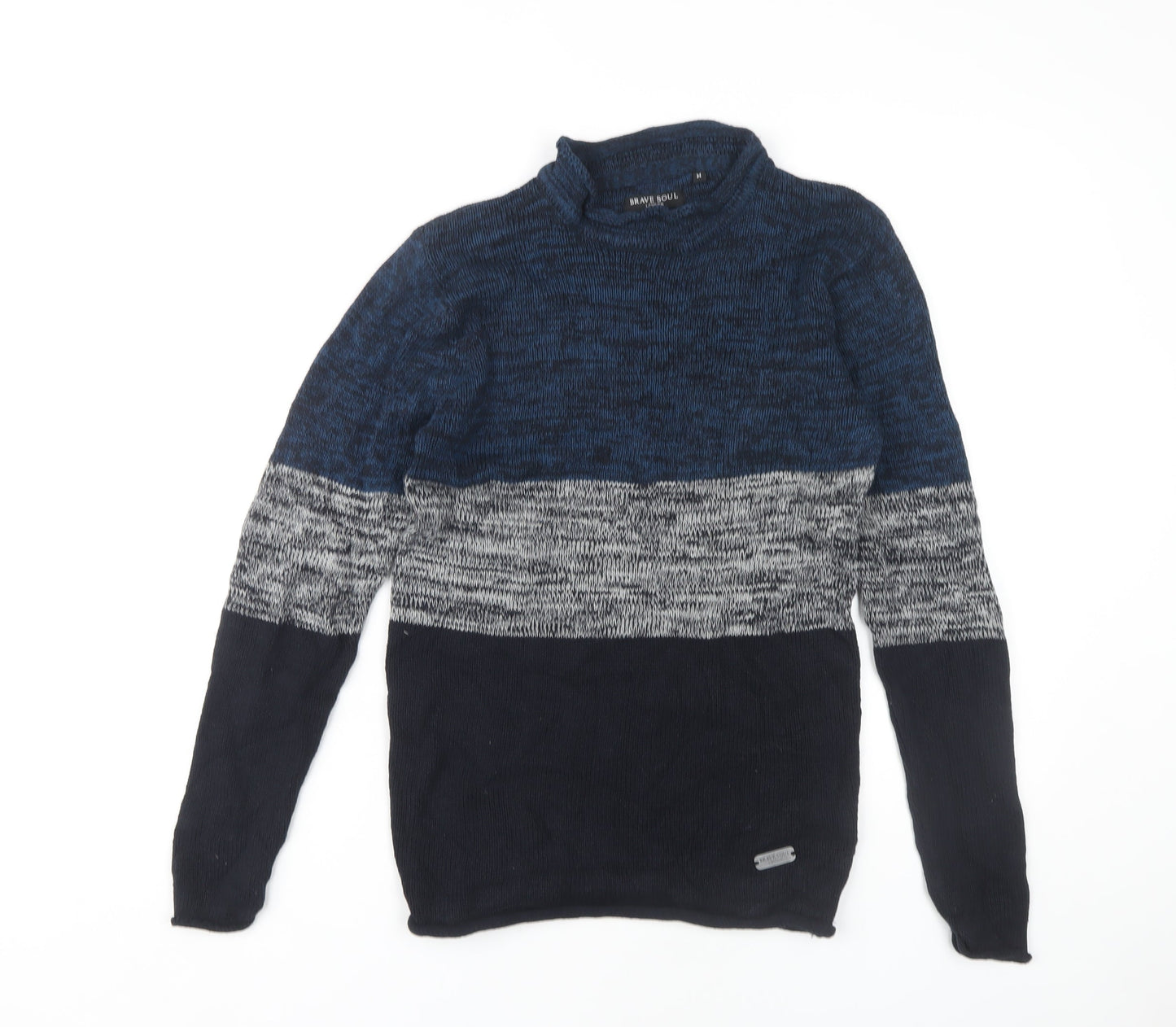 Brave Soul Men's Blue Striped Mock Neck Pullover Jumper M