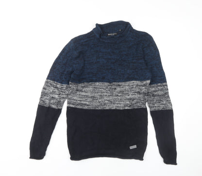 Brave Soul Men's Blue Striped Mock Neck Pullover Jumper M
