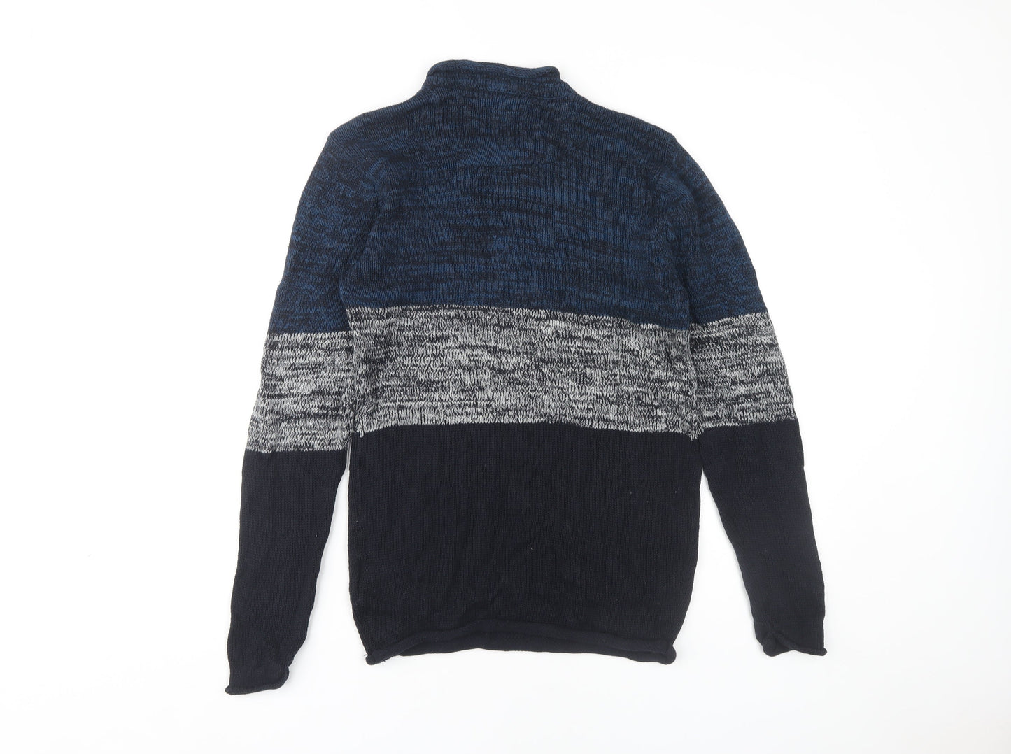 Brave Soul Men's Blue Striped Mock Neck Pullover Jumper M