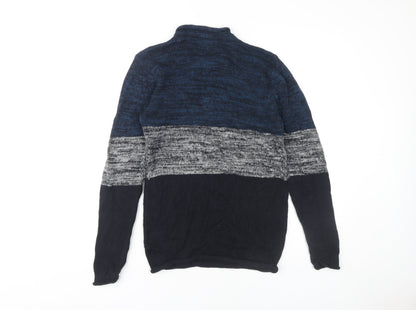 Brave Soul Men's Blue Striped Mock Neck Pullover Jumper M