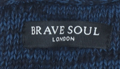 Brave Soul Men's Blue Striped Mock Neck Pullover Jumper M