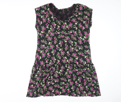 BHS Women's Black Floral Viscose Dress M Casual