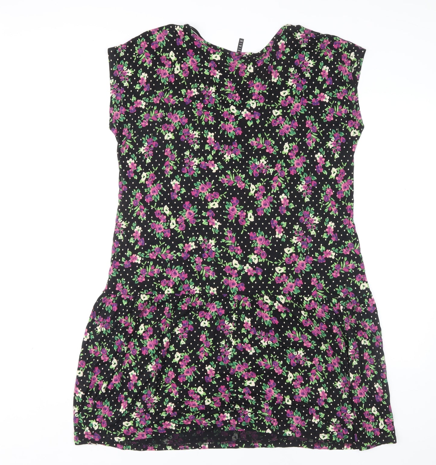 BHS Women's Black Floral Viscose Dress M Casual