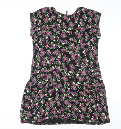 BHS Women's Black Floral Viscose Dress M Casual
