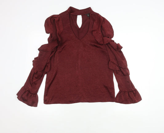 Womens UK Size 8 Lipsy Red Wrap Blouse