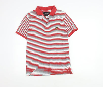 Lyle & Scott Men's Red Grey Striped Polo, Medium