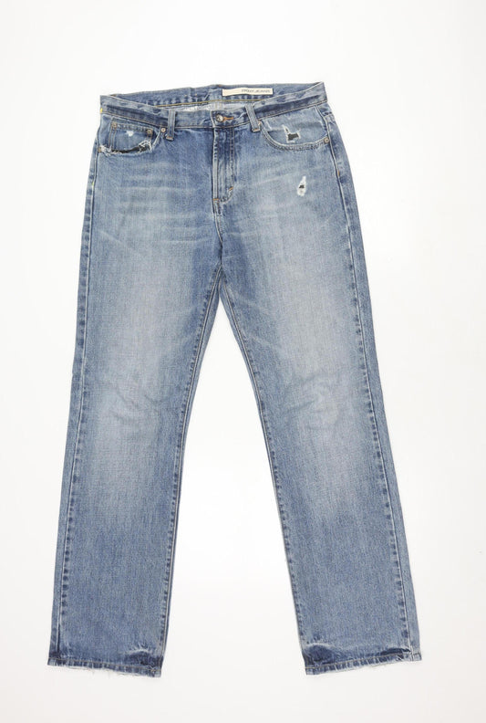 DKNY Men's Blue Straight Jeans Size 32 Embroidered