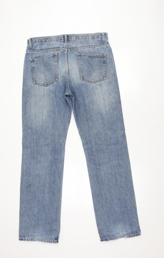 DKNY Men's Blue Straight Jeans Size 32 Embroidered