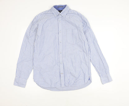 Marks and Spencer Men's Blue Striped Shirt, Size S, Regular Fit