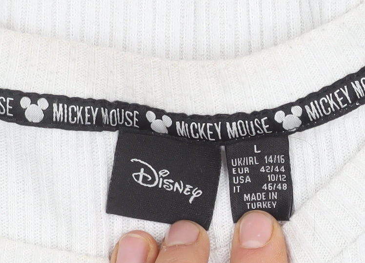 Disney Women's White Mickey Mouse Long Sleeve Top