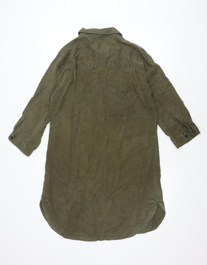 Zara Woman Green Shirt Dress, Size M, Long Sleeve