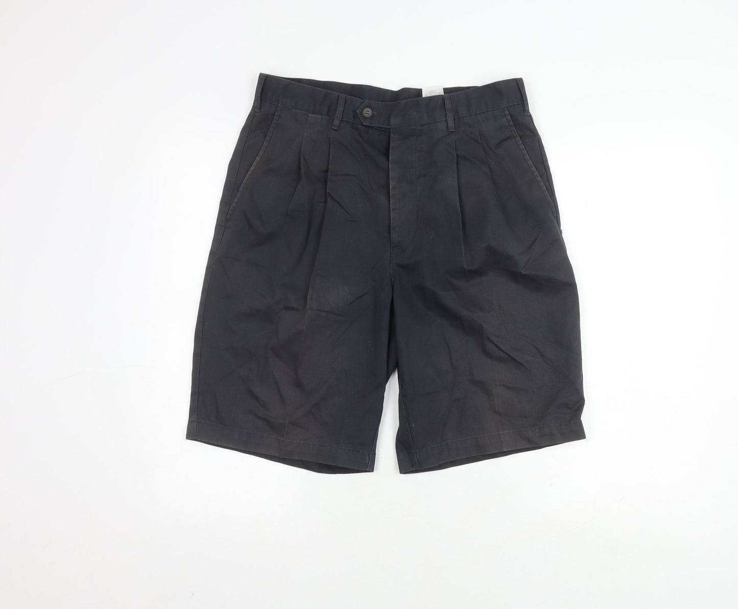 Next Men's Black Chino Shorts 34 Pleated Pockets