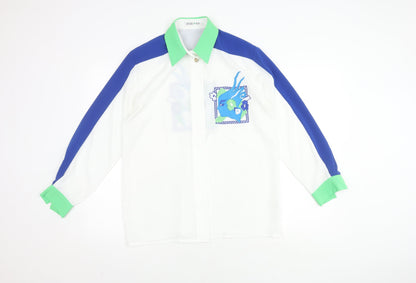 Jacques Vert Women's White/Blue/Green Button-Up Shirt, Size 12