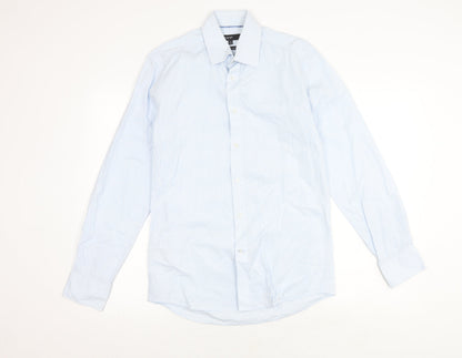 Marks and Spencer Men's Blue Cotton Button-Up Shirt