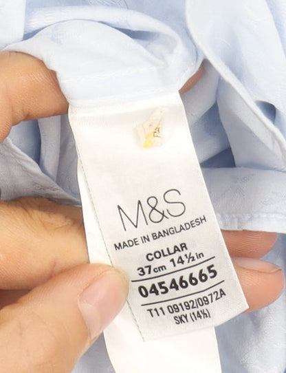 Marks and Spencer Men's Blue Cotton Button-Up Shirt