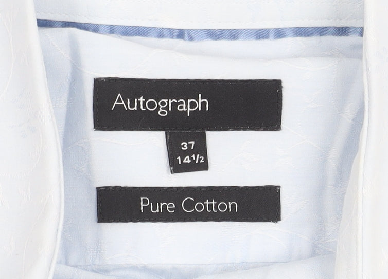 Marks and Spencer Men's Blue Cotton Button-Up Shirt