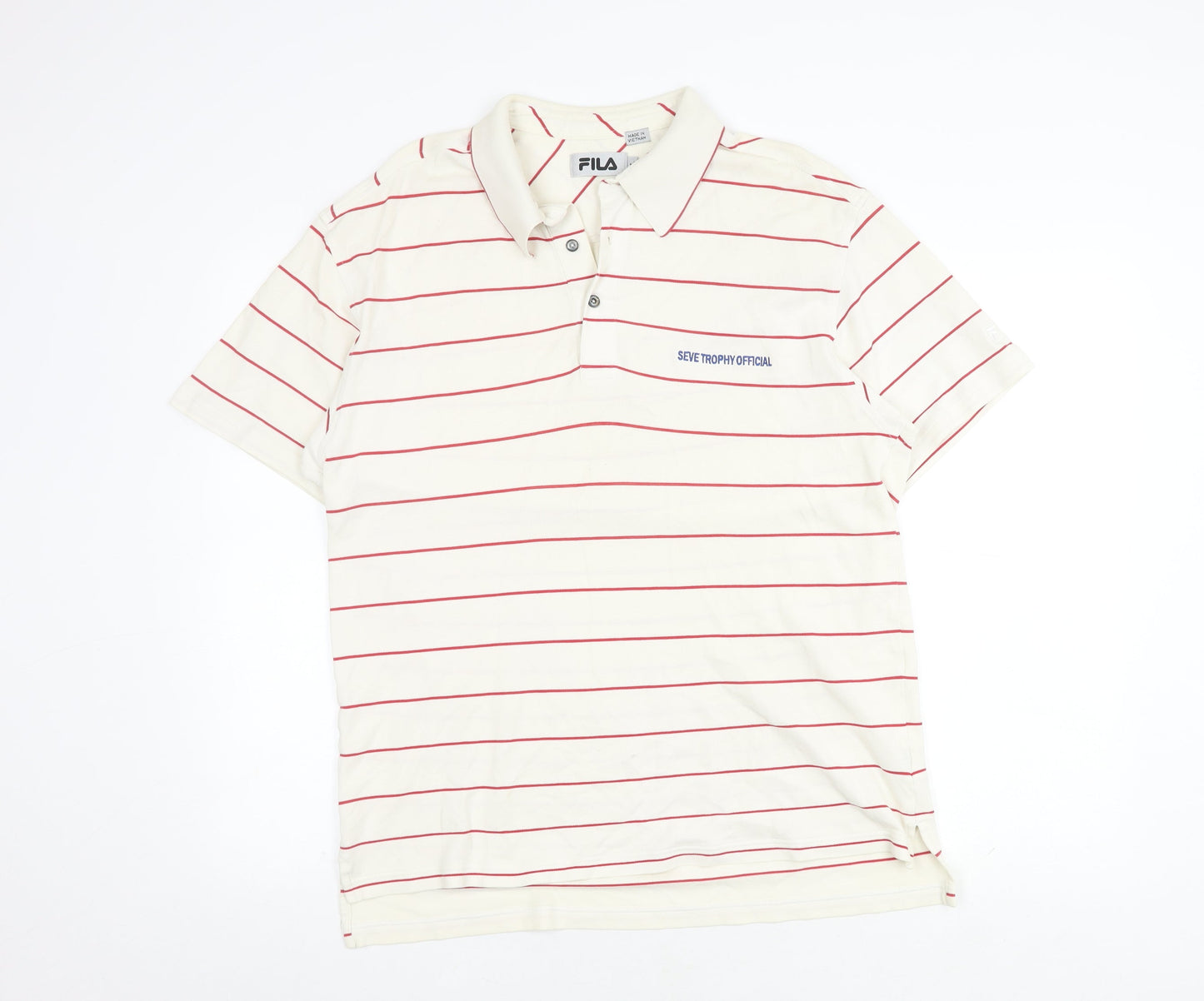 FILA Men's White Striped Polo Shirt Size M