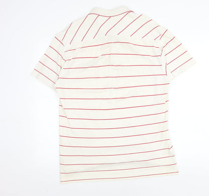 FILA Men's White Striped Polo Shirt Size M