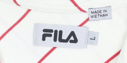 FILA Men's White Striped Polo Shirt Size M