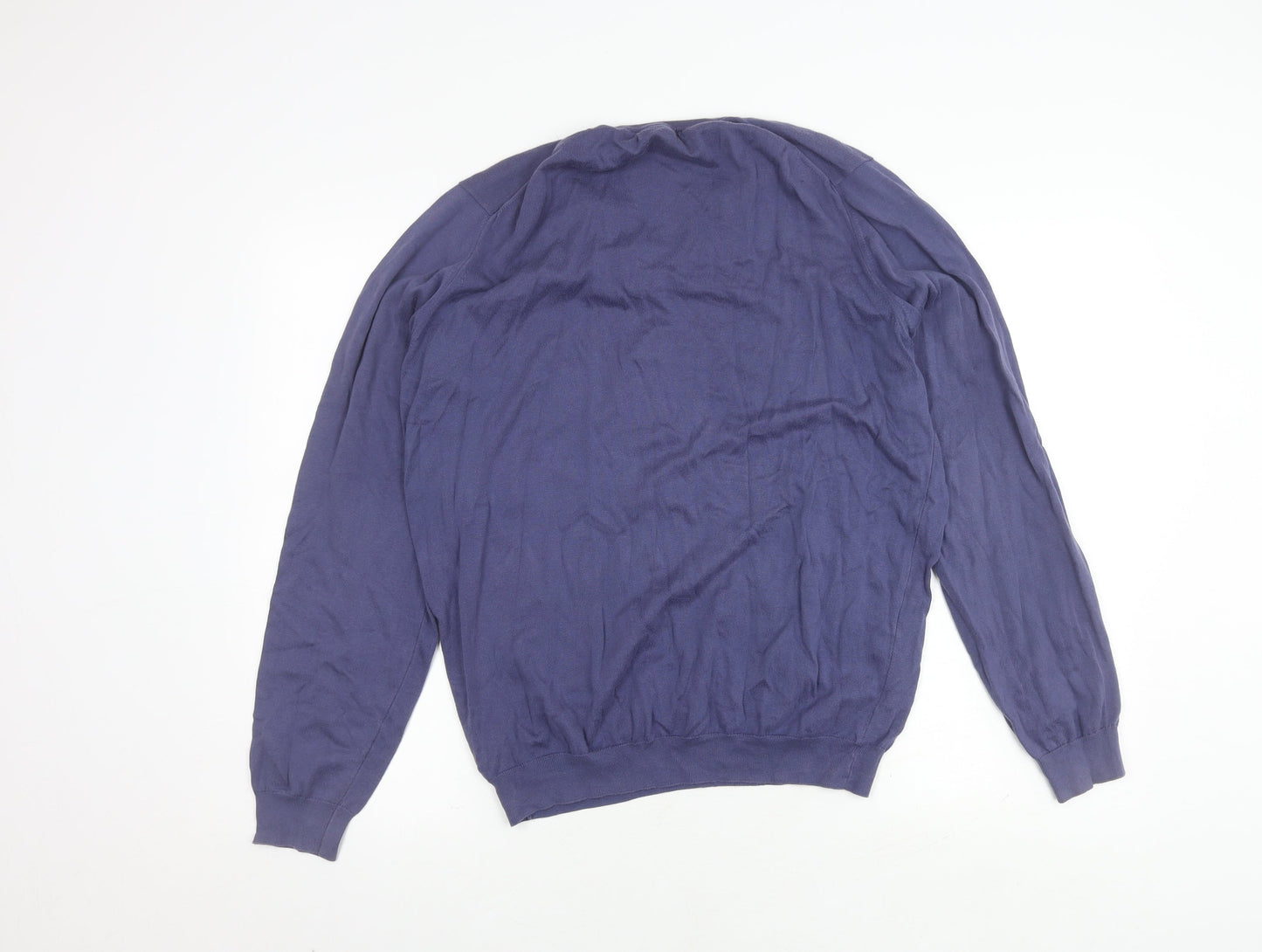 Massimo Dutti Men's Blue V-Neck Cotton Pullover Size L