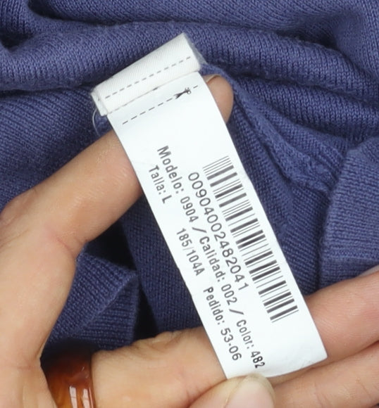 Massimo Dutti Men's Blue V-Neck Cotton Pullover Size L