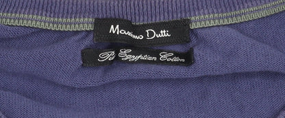 Massimo Dutti Men's Blue V-Neck Cotton Pullover Size L