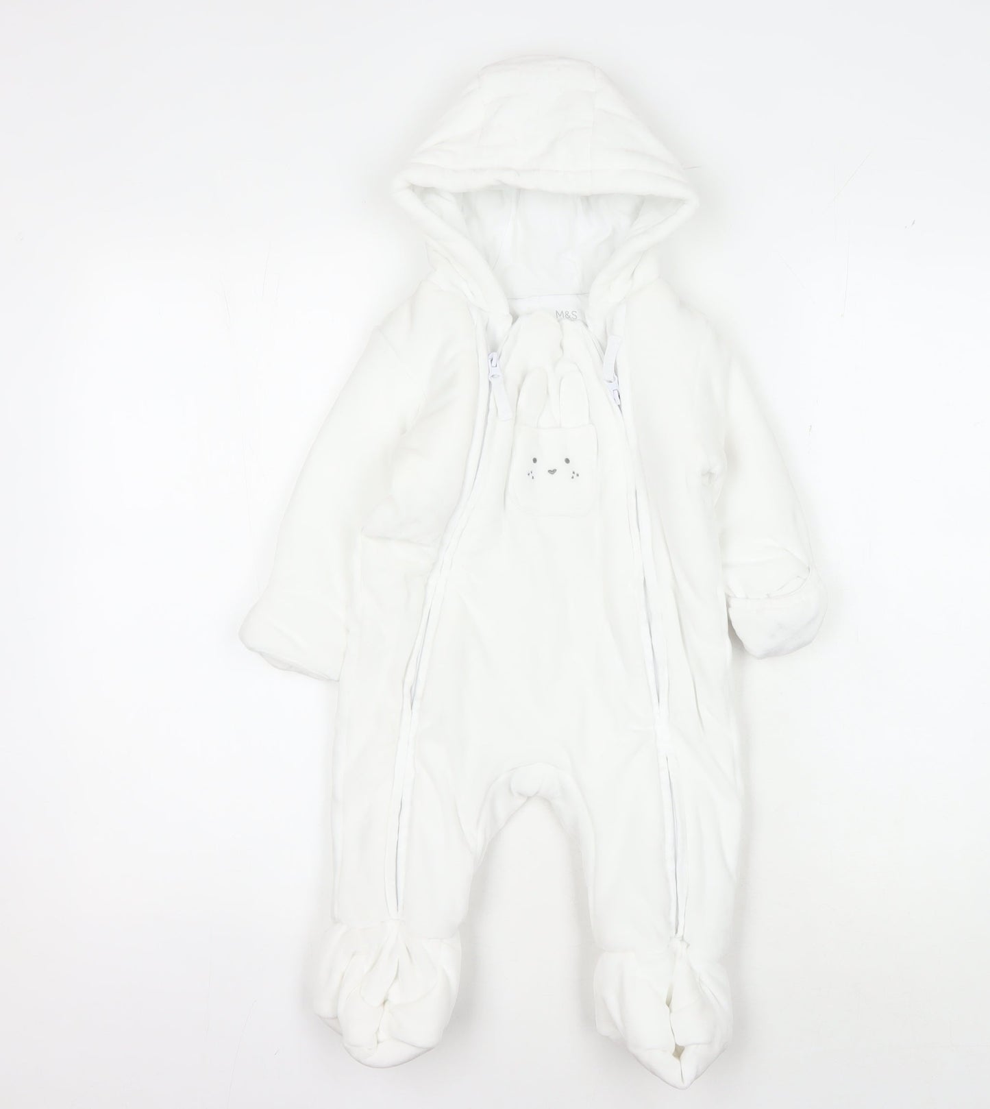 Marks and Spencer White Unisex Babygrow, 9-12 Months, Hooded