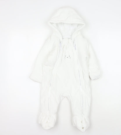 Marks and Spencer White Unisex Babygrow, 9-12 Months, Hooded