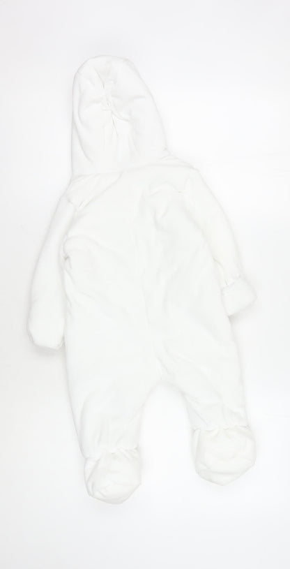 Marks and Spencer White Unisex Babygrow, 9-12 Months, Hooded