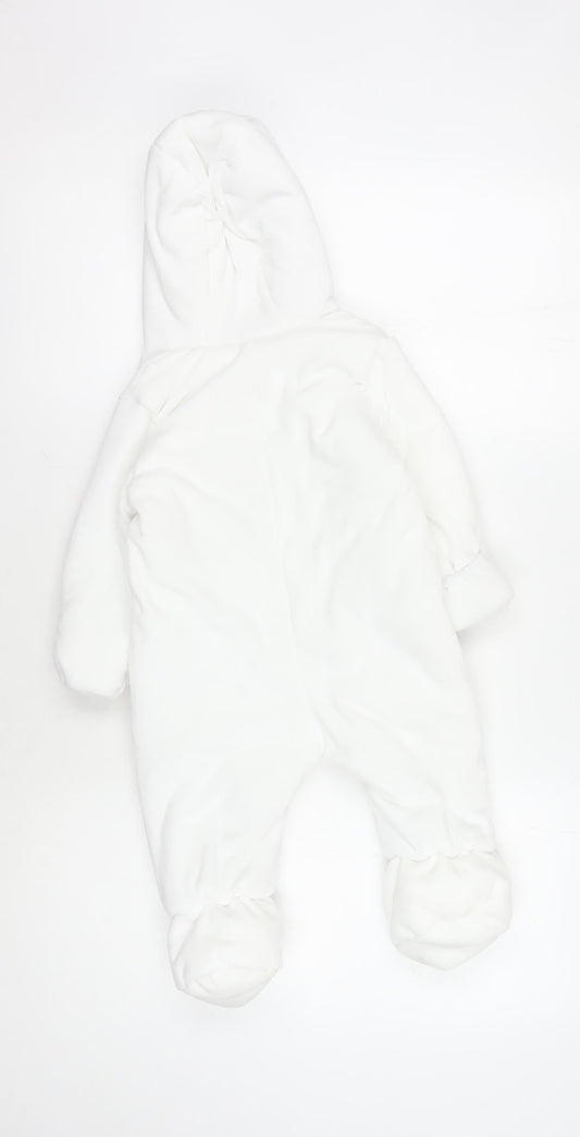 Marks and Spencer White Unisex Babygrow, 9-12 Months, Hooded